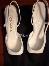 Chanel White and Black Sling Back Pumps 38