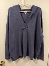 Aerie Waffle Knit Hoodie Sweater Womens Large Blue Oversized Cozy Pullover