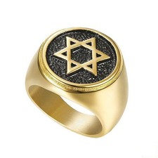 2026 MEN Silver Tone Ring Hollow Hexagram Star of David Ring Band Size 7-13