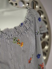 Papaya Blue/White Stripe - On/Off shoulder Knee-length Smock dress -UK 12