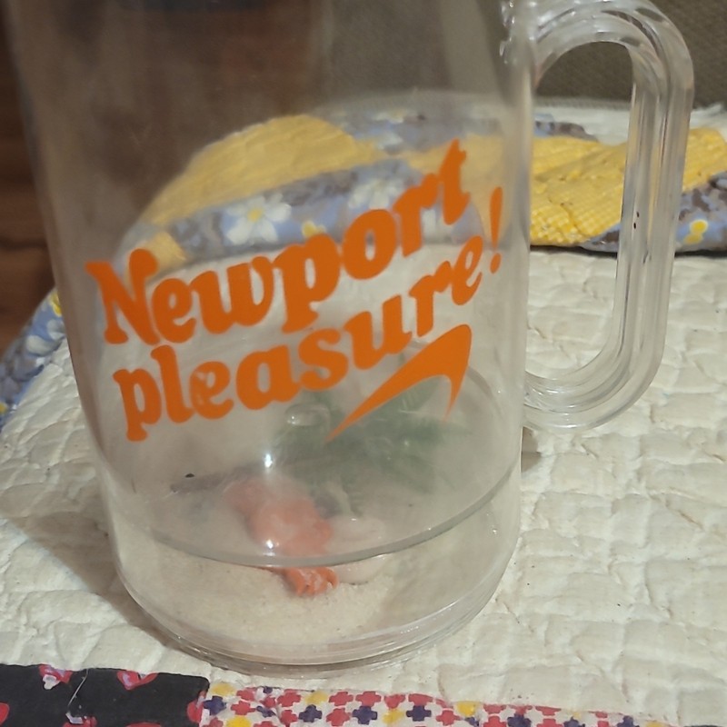 Newport Pleasure Clear Plastic Mug Cup w/ Handle, Orange Logo