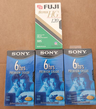 New Sealed Lot of 4 Sony Fuji T-120 Premium Blank VHS Videocassette Tapes