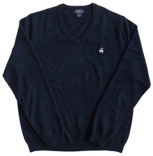 Brooks Brothers "346" Sweater Mens Blue V-Neck Extra Fine Merino Wool Pullover L