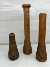 Lot Of 3 Wooden Industrial Sewing Spools Bobbins Rustic Americana Country