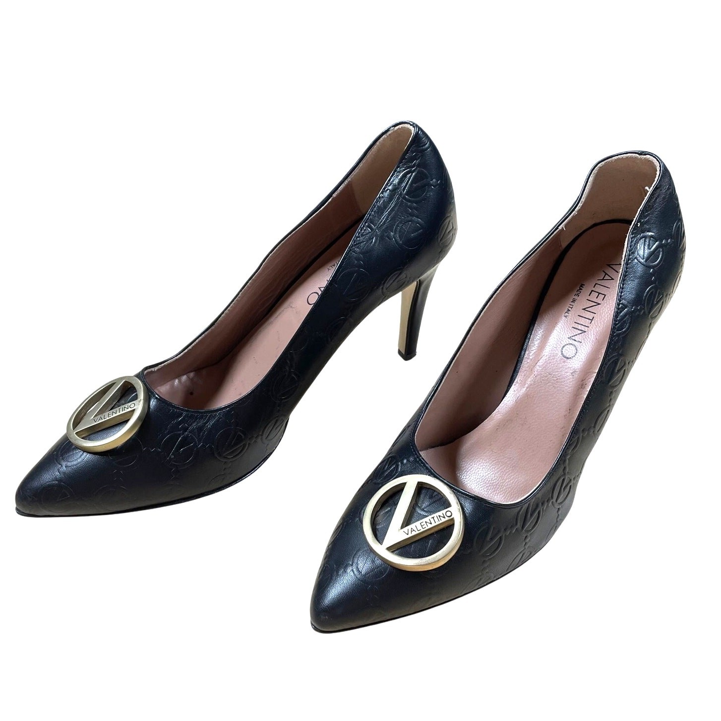 Valentino By Mario Valentino Clara Logo Black Leather Pump Size 10 EUC Pointed image 3