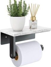 Marble Toilet Paper Holder W/ Shelf Wall Mounted Matte Black