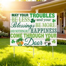 Whaline St. Patrick' s Day Yard Sign with Stake Green Clover green and white
