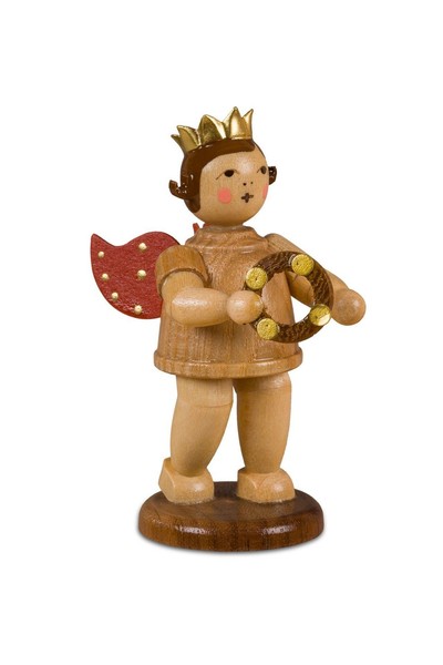 Weihnachtsfiguren Engel Mit Krone Und Schellenring Natur HöHe 6,5Cm NEU Bote-image