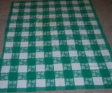 VTG Simtex Gingham Tablecloth Green White Check  Grapevine Cotton 59x49" VGUC