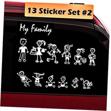 13 Stick Figure My Family Car Stickers Style 2 with Pet Dog 13 Figure Set 2
