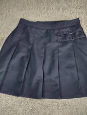 French Toast Skirt Juniors Size 20.5 Plus Navy Pleated Front Adjustable Waist