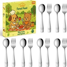 Toddler Eating Utensils Set,Set Of 12 Food Grade Stainless Steel Silver