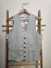 Jack London Grey Wool Linen Floral Back Suit Vest Size 46