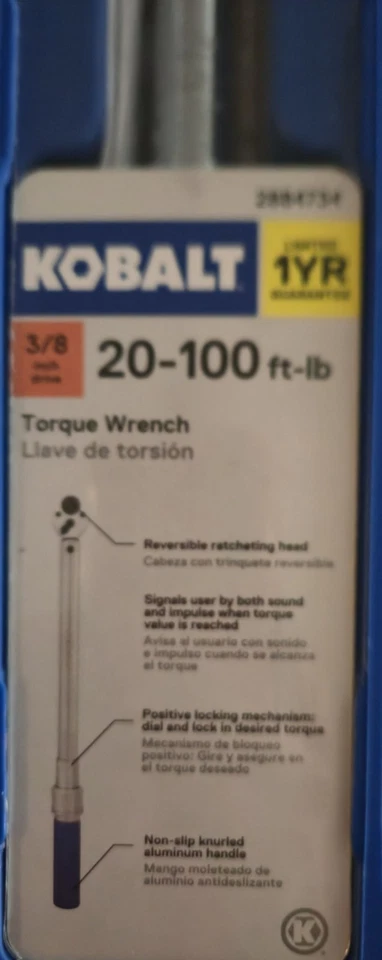 Kobalt 3/8-in Drive Click Torque Wrench (20-ft lb to 100-ft lb) 2884734 NEW - Image 2 of 3