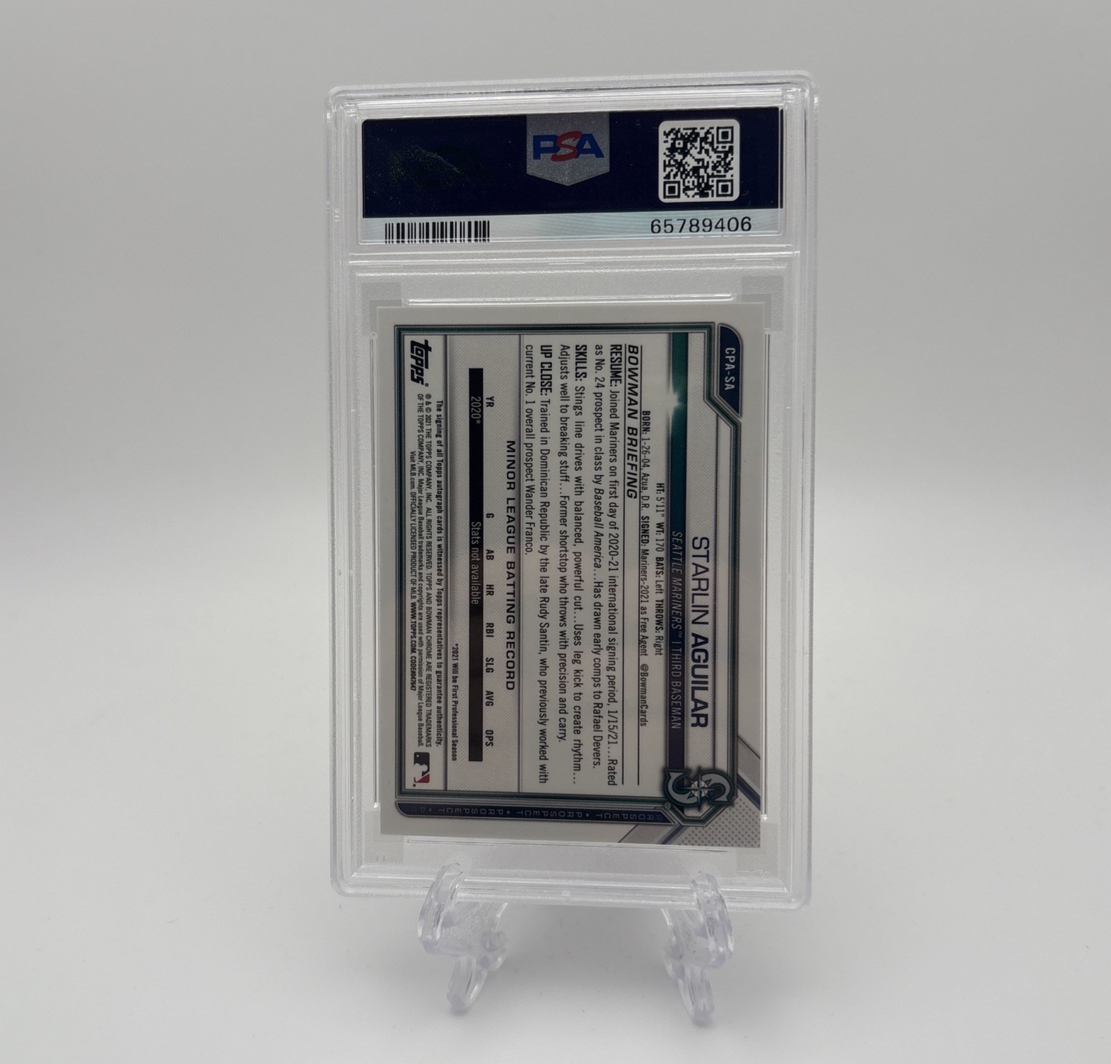 2021 Bowman Chrome - 1st Bowman Orange /25 Auto Starlin Aguilar #CPA-SA - PSA 9 view 2