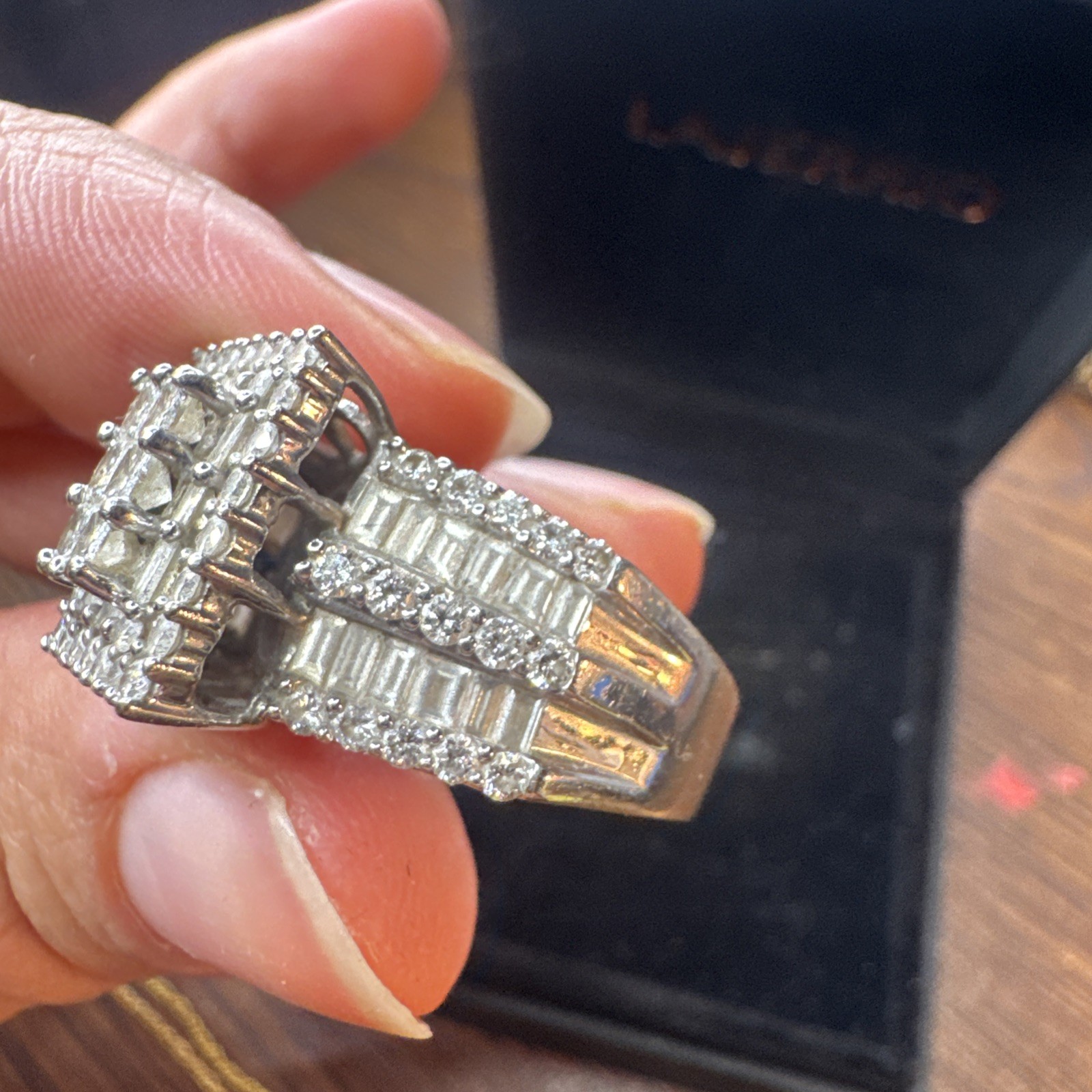 Rectangular Diamond Cluster Ring Princess Baguett… - image 14