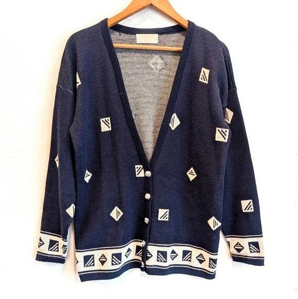 PENDLETON 100% Wool Navy Geometric Patterned V-ne… - image 1