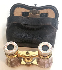ANTIQUE COLMONT PARIS MOTHER OF PEARL OPERA GLASSES w LEATHER CASE