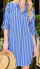 Roll Tab Stripe Shirtdress