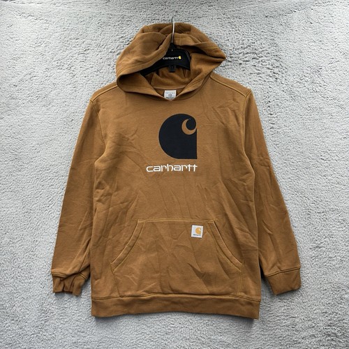 Carhartt Hoodie Boys Youth Large 14-16 Brown Logo Workwear Pullover Hooded Y2K