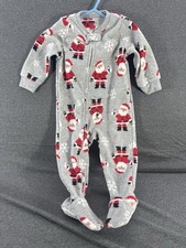 Carter  s Just One You Baby 12M Gray Santa Fleece Footed Sleeper Pajamas Christma