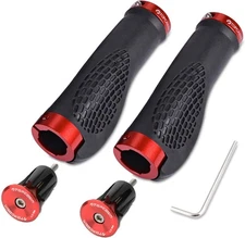 Comfortable Ergonomic Bike Grips for Mountain & Road Bikes - Durable Red Pair