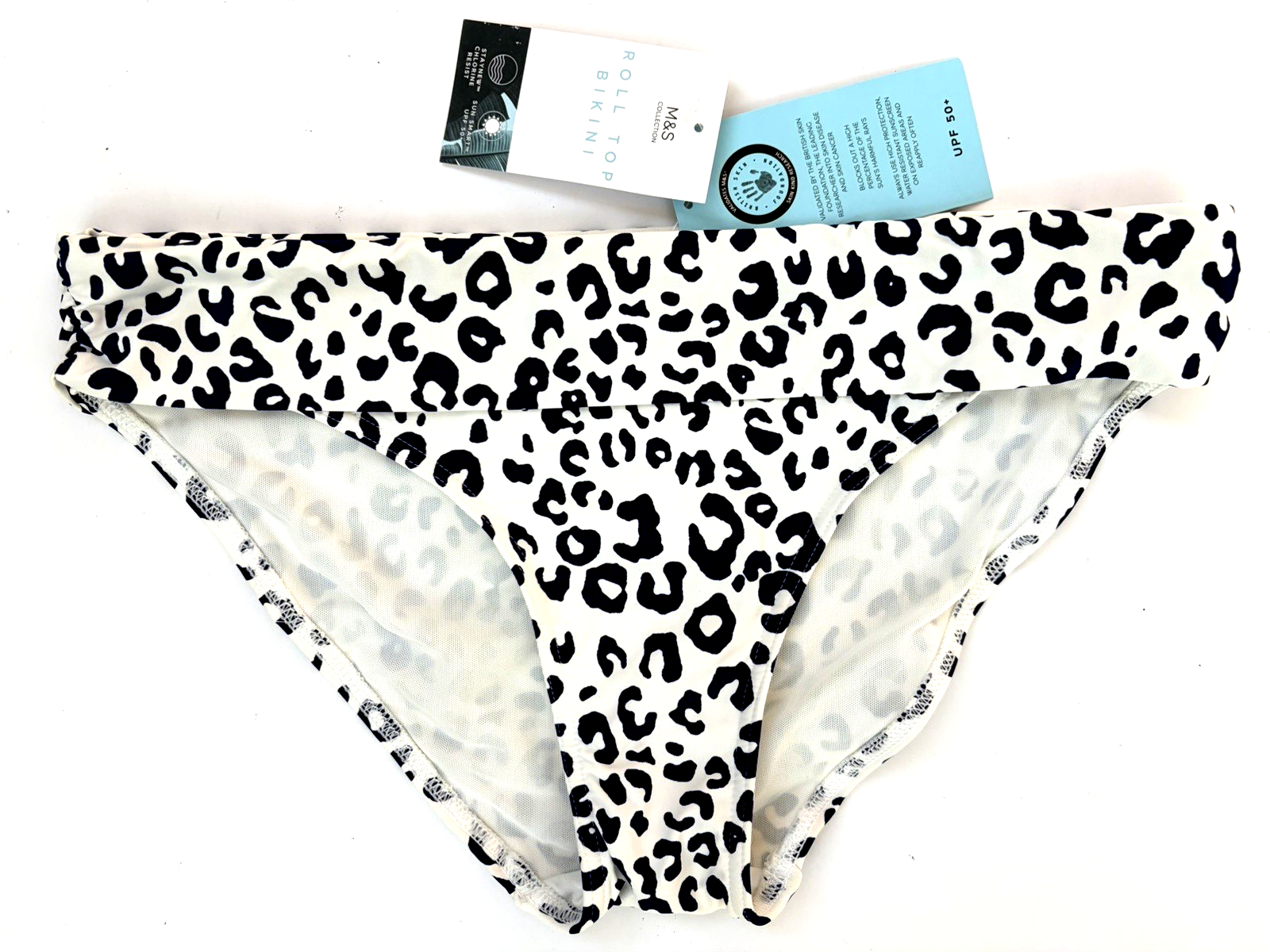 Marks & Spencer All Over Shaping Control Bikini Bottoms 12 White / Blue Mix BNWT