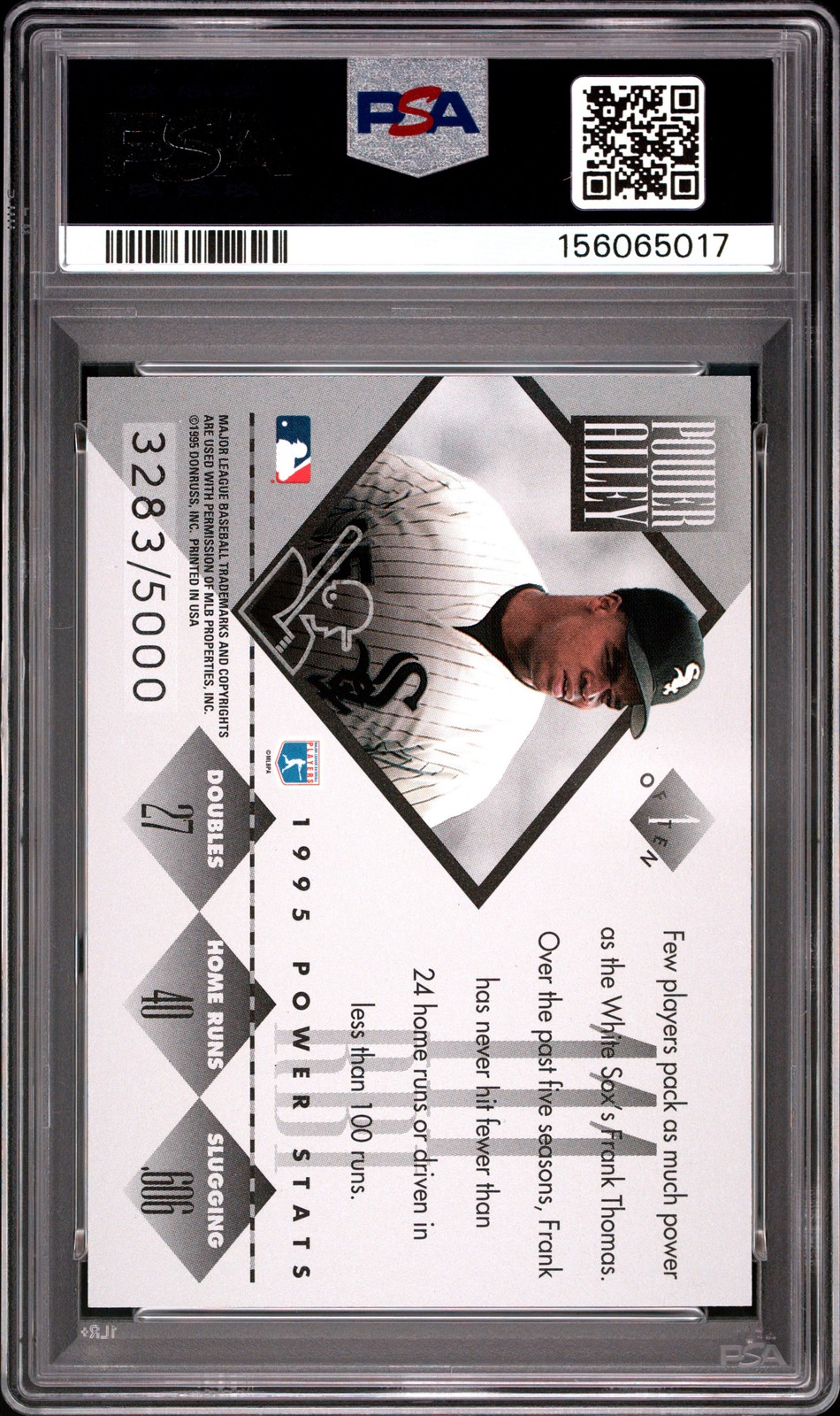 1996 DONRUSS POWER ALLEY DIE CUT #1 FRANK THOMAS 3283/5000 PSA 9 view 2