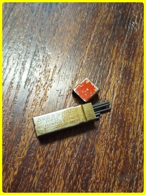 Eversharp Red Top Square Leads, Tiny Antique Brass Lead Tin, Chicago USA Wahl Co