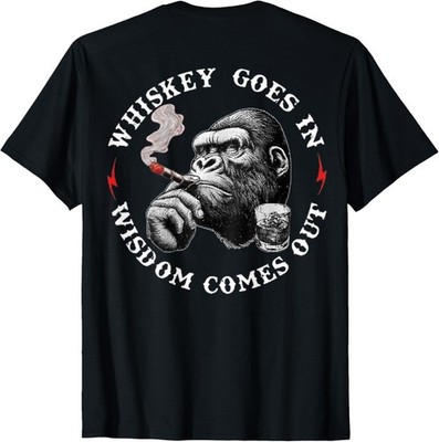 Whiskey Goes In Wisdom Comes Out Funny Monkey T-Shirt unisex T-Shirt