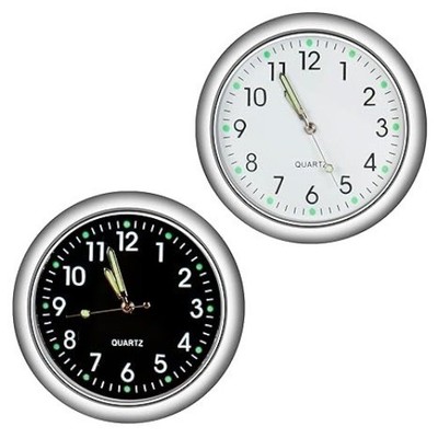 Mini Car Clock Stick on Dashboard  Color: Black, WhiteItem Package Quantity: 2
