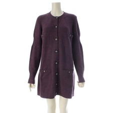 CHANEL Cashmere Lion Button 4 Pocket Knit Dress P50027 Purple 40 Used