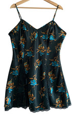Vintage Victorias Secret Floral Satin Lace Slip Dress Sz L Coquette Chemise Y2K