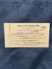 1954 Order Eastern Star Membership Card Willimantic CT Clark Chapter No.11 OES