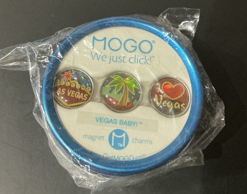 MOGO Magnetic Charms Vegas Baby We Just Click Set of 3 Charms in Tin New Sealed - Picture 1 of 3