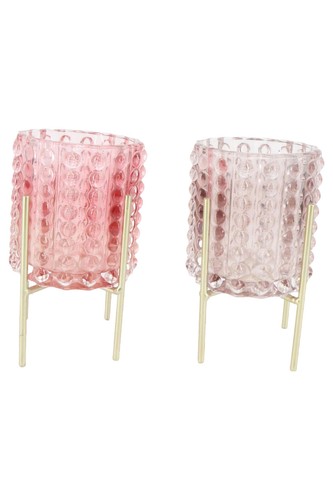 Bougeoirs En Verre Soufflé Rose – Lot De 2 ? Artisanat D’art, 24 Cm