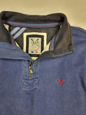 CREW CLOTHING Pullover Blau Zip Herren Baumwolle Gr. L/XL