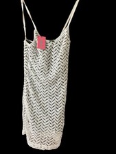 Crafted White Lace Chevron Slip Dress S Women Knee Length Scoop Neck Strappy
