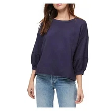 Michael Stars Indira Ladder Lace Trim Pullover Sweatshirt XS Navy 3/4 Sleeve