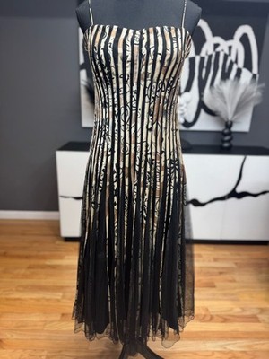JS Collections Black Cream Pleated Strapless Overlay Dress Size 10 Formal Event