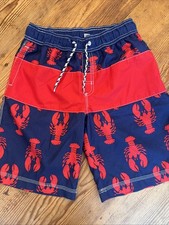Gymboree Size Large L 10 12 Boys Navy And Red Lobster Swim Shorts Swimsuit