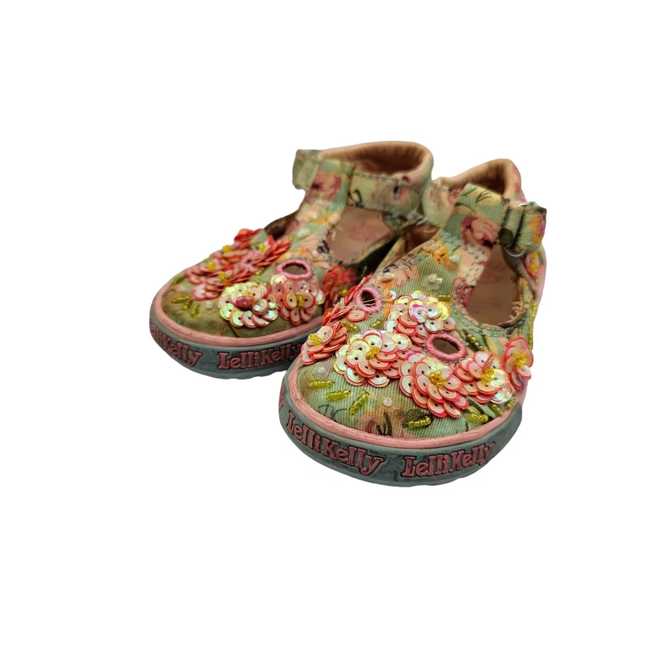 Lelli Kelly Infantil Bebé Zapatos Flor Lentejuelas Zapatilla Rosa/Blanco Talla 24 EE. UU. 8 Foto 3 de 4