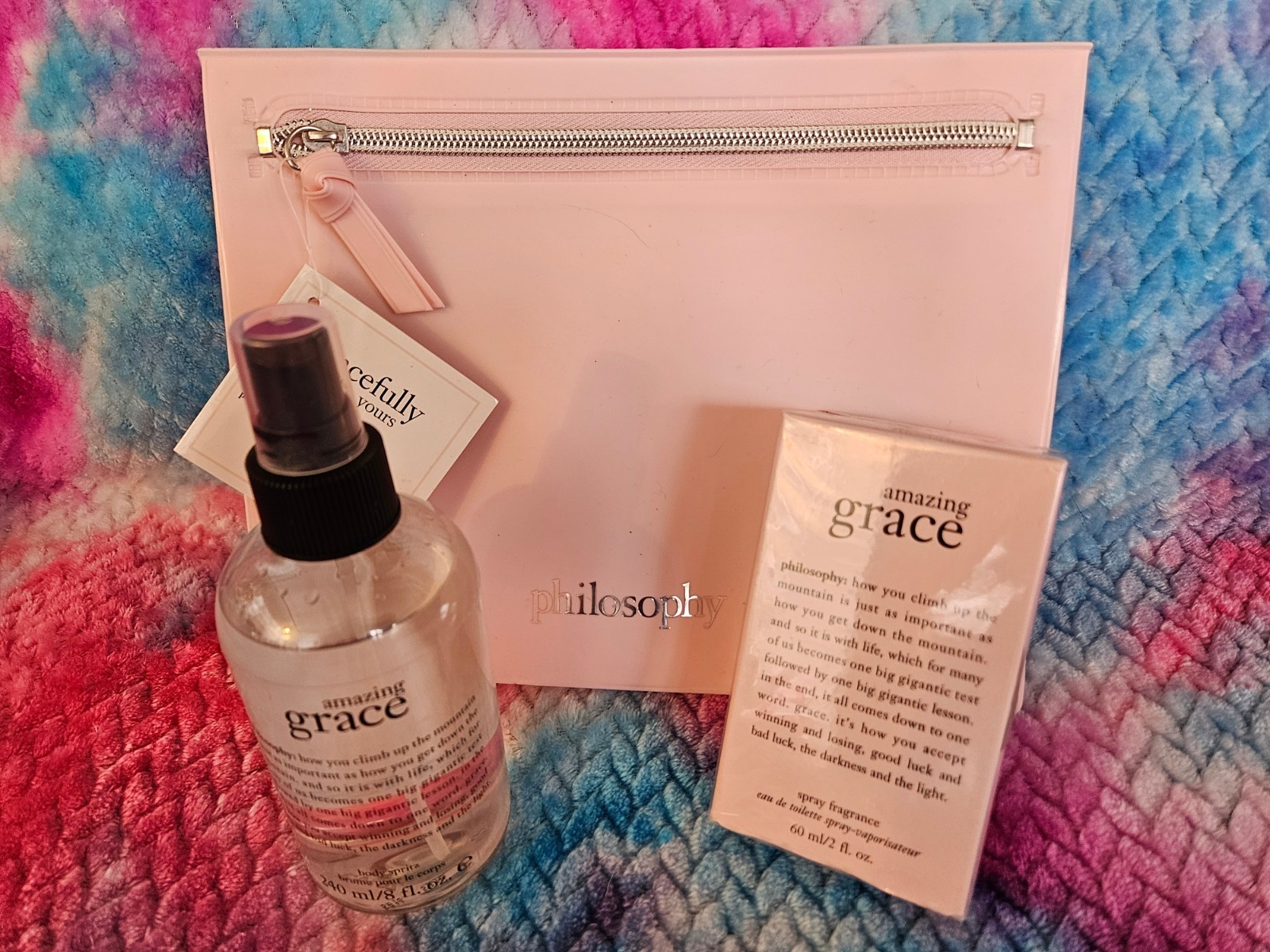 PHILOSOPHY AMAZING GRACE 8 OZ BODY SPRITZ/2 OZ FRAGRANCE SPRAY/COSMETIC BAG* NEW