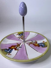 Dept 56 Easter Bunny Rabbit Tidbit Dish Serving Plate w/ Egg Handle 10"D