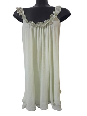 Oscar de la Renta Pink Label Chiffon Chemise Gown Satin Trim Green XL E18.1