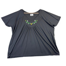 Anthony Richards Top Womens 4X Black Floral Short Sleeve Plus Size Blouse Casual