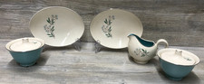 1950s Taylor Smith Petal Lane White & Turquois Sugar Cream Set Serving Bowls