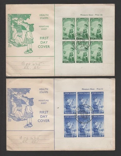 New Zealand 1958 Health minisheets on 2 FDC - Boy and Girl Scouts