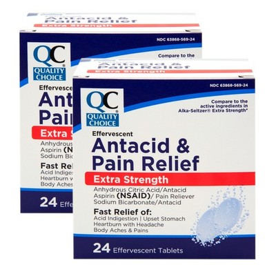 Quality Choice Extra Strength Effervescent Antacid Relief 24 Tablets 2PK