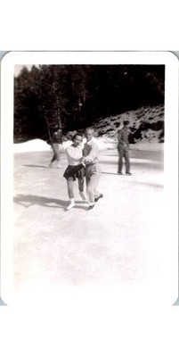 1940s Skating Couple Photograph Winter Leisure Frigid Lake Scene Outdoor Fun USA